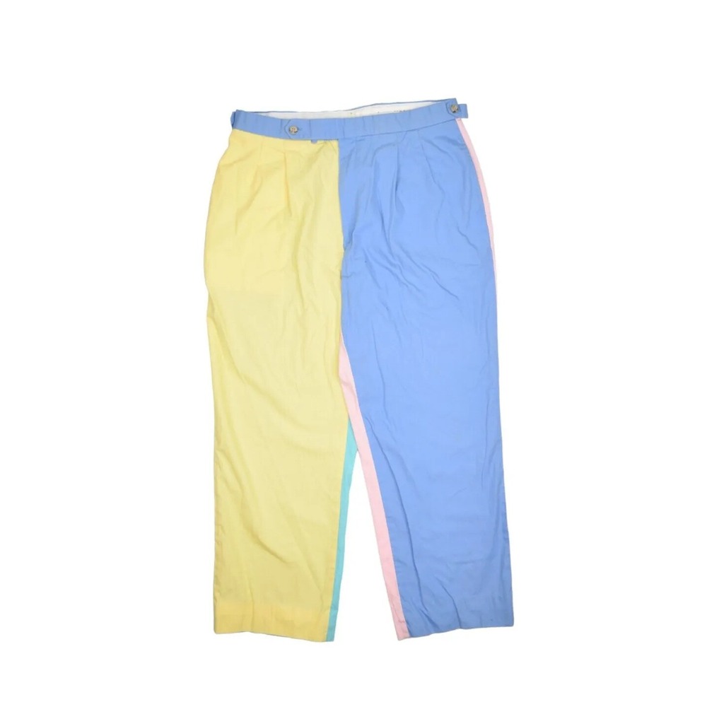 Vintage Izod Pants Mens 34 Multicolor Colorblock Trousers Preppy Pleated 34x26